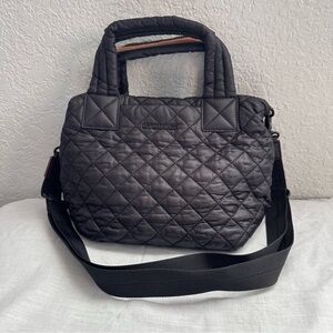 MZ Wallace Small Sutton Quilted Metro Nylon Crossbody Satchel Black Bag